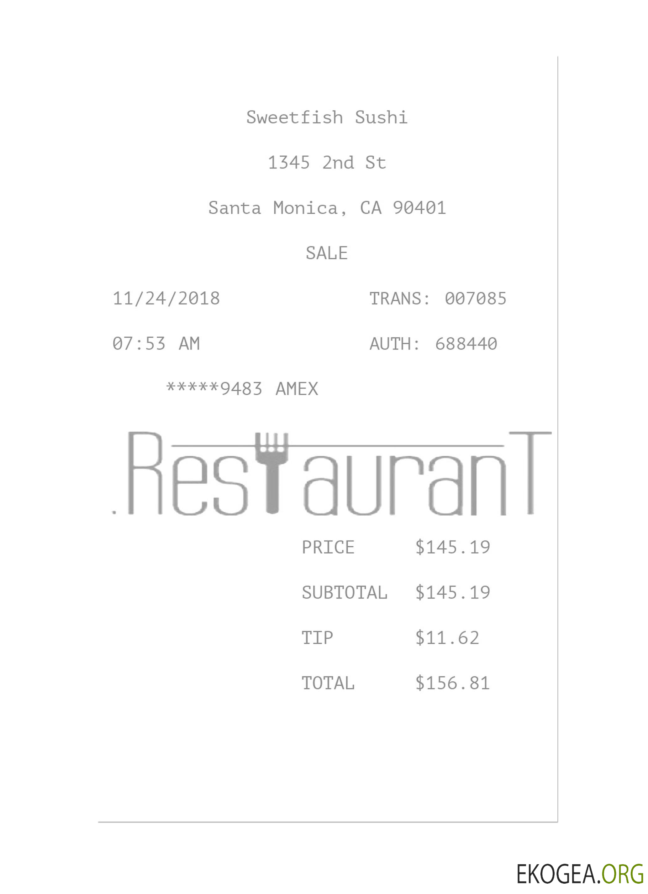 Reçu de paiement SWEETFISH SUSHI